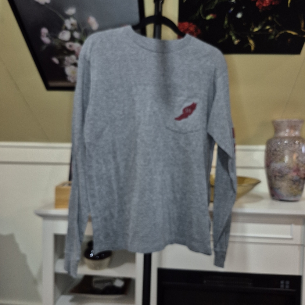 League Heather Gray Long Sleeve Tee with Maroon Accent 1289L/125